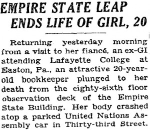 Evelyn was incorrectly identified as 20 years old in the NY Times, May 2, 1947